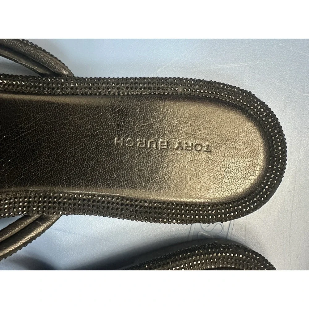Tory Burch Women Size 9.5 Miller Knotted Pave Sandals Black Crystal Embellished